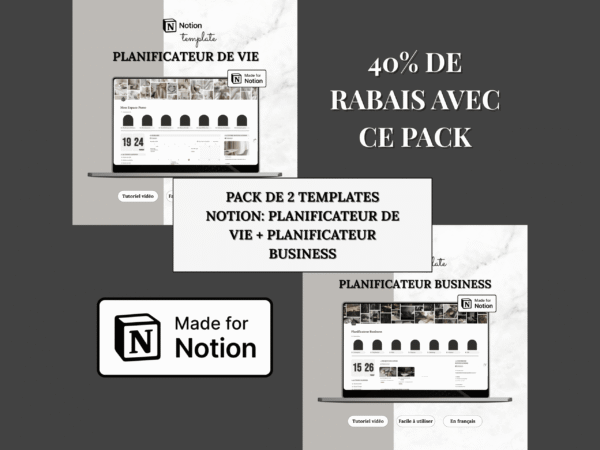 Templates Notion — Planificateur de vie & Planificateur Business (Ensemble de 2 templates