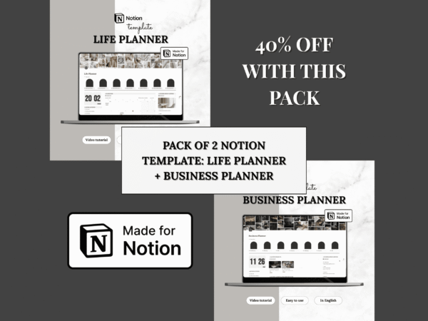 Notion templates — Life Planner & Business planner (Set of 2 templates)